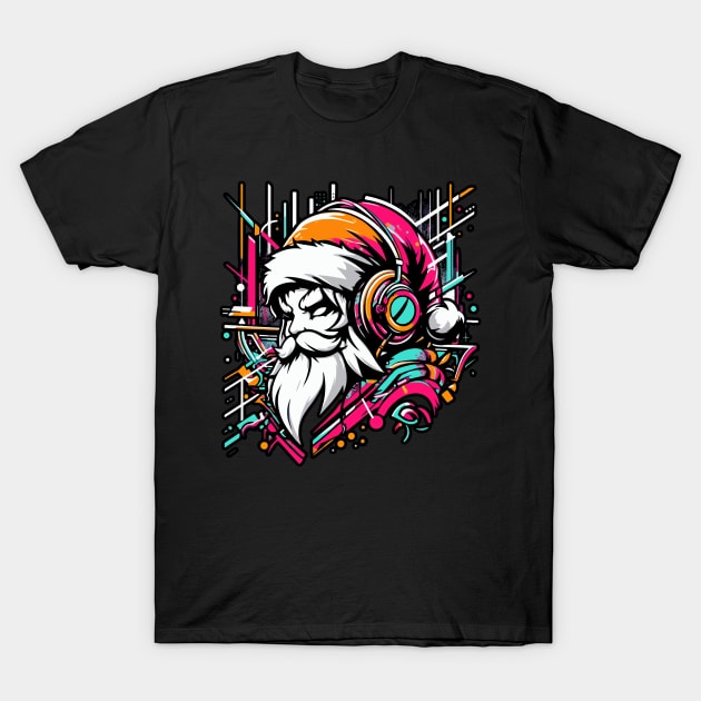 Santa Claus with headphones on his ears listening to music T-Shirt by T-Shirt Paradise